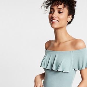 Express Ruffle off the shoulder thong bodysuit
